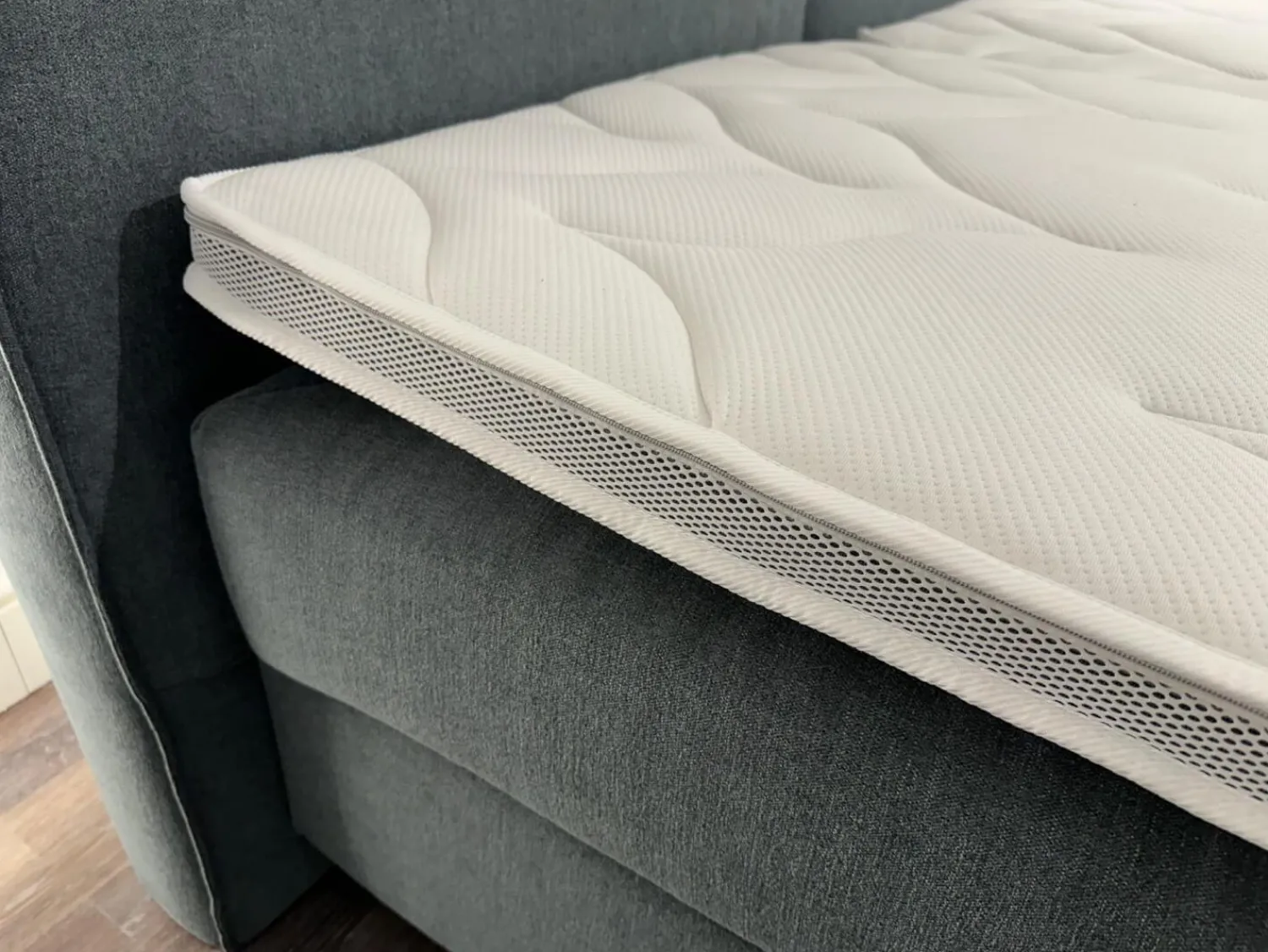 Femira Boxspringbetten|Bett Couture Stoff 8675 Blau mit 2 Matratzen Topper Plaid