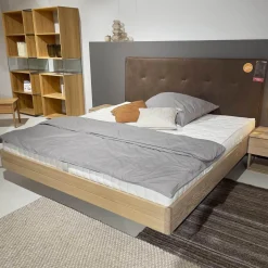 Team 7 Polsterbetten|Bett Float Eiche Massiv Naturöl Lederhaupt Naturleder L7 77720 Umbra Grau Ohne Matratze Und Lattenrost