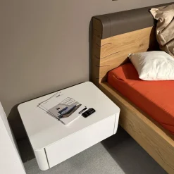 Hülsta Polsterbetten|Bett Gentis Eiche Naturstamm Polsterapplikation Leder 5114 Grau Braun Mit Beleuchtung Und Fernbedienung