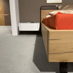 Hülsta Polsterbetten|Bett Gentis Eiche Naturstamm Polsterapplikation Leder 5114 Grau Braun Mit Beleuchtung Und Fernbedienung