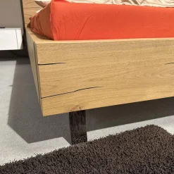 Hülsta Polsterbetten|Bett Gentis Eiche Naturstamm Polsterapplikation Leder 5114 Grau Braun Mit Beleuchtung Und Fernbedienung