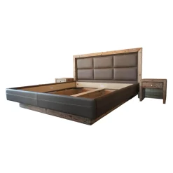 Sprenger Polsterbetten|Bett Gestell Tanne Altholz Gebrannt Kopfteil Cielo Anelin Leder Braun Ohne Matratzen Und Lattenrost Inklusive 2 Nachttischen