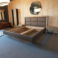 Sprenger Polsterbetten|Bett Gestell Tanne Altholz Gebrannt Kopfteil Cielo Anelin Leder Braun Ohne Matratzen Und Lattenrost Inklusive 2 Nachttischen