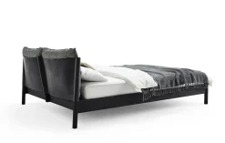 Möller Design Polsterbetten|Bett Liv Bettgestell Hoch Eiche Gebeizt Mattlack Schwarz Kernleder Rangero Schwarz Rückenkissen Stoff Moss Col. 15 Ohne Matratze