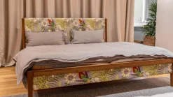 Team 7 Polsterbetten|Bett Mylon Nussbaum Naturöl Stoff Chivasso Fantastic Bird ohne Innenleben