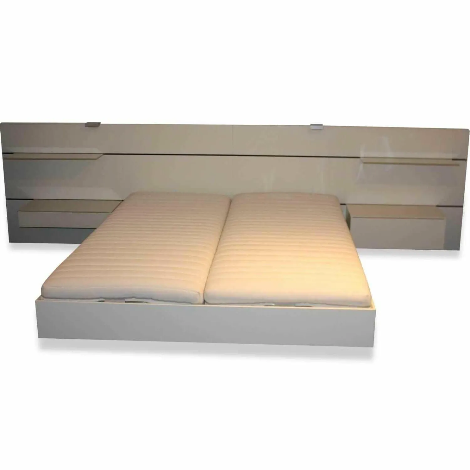 Interlübke Polsterbetten|Bett Nocto Plus Lack Kristallweiß M02 mit Matratzen und Rückwandpaneele