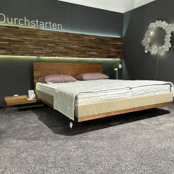 Team 7 Polsterbetten|Bett Riletto Nussbaum Naturöl Seiten Leder Kiesel Beige Mit 2 Laden