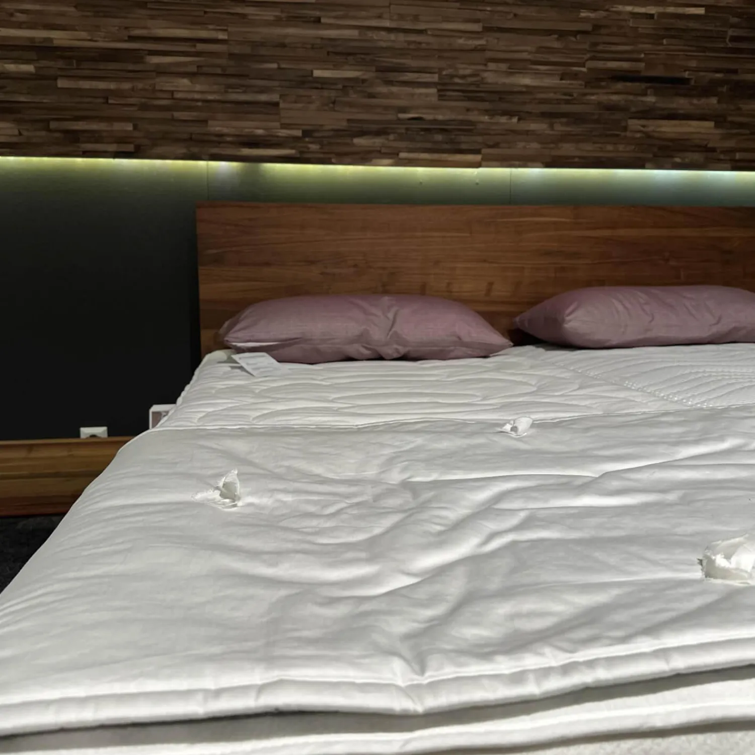 Team 7 Polsterbetten|Bett Riletto Nussbaum Naturöl Seiten Leder Kiesel Beige Mit 2 Laden