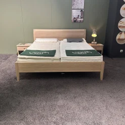 Team 7 Polsterbetten|Bett Sesam Eiche Kopfhaupt Holzfüllung Weißöl Leimholz Keilgezinkt Inklusive 2 Nachtkästchen Ohne Matratzen Ohne Lattenrost