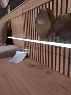 Thielemeyer Polsterbetten|Bettanlage Mira 4 0 Wildeiche Massiv Geölt Designfuß Lack Silber Mit 2 Nachtkonsolen 1 Bettbank Und Beleuchtung Ohne Matratze Ohne Lattenrost