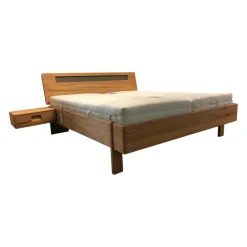 InCasa Polsterbetten|Bettgestell Casa Mio Kernbuche Massiv Natur Geölt Kopfteil Mit Glaseinsatz Havanna Grau Satiniert Füße Verzinkt Inklusive 2 Hängekonsolen ohne Matratzen ohne Lattenrost