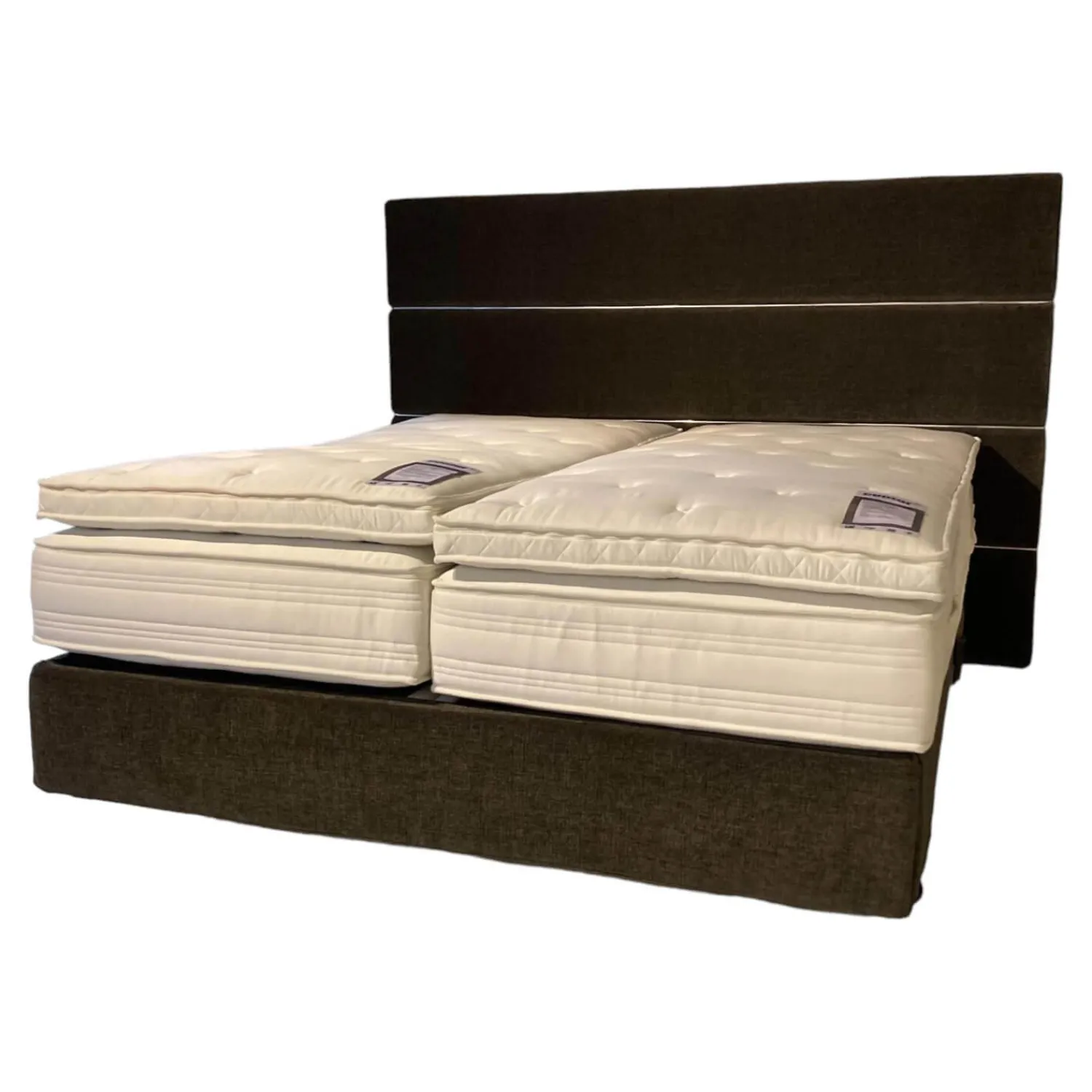 Contur Boxspringbetten|Boxspringbett Full Set Stoff Braun mit motorischer Kopf- und Fußverstellung Inklusive Matratzen