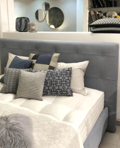 Schramm Boxspringbetten|Boxspringbett Gala Rahmen 28M 3B Stoff Nils 440 Sky Grau Blau Kopfteil Quadro Füße Eiche Wenge Inklusive 2 Matratzen Divina