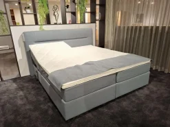 Global Boxspringbetten|Boxspringbett Valencia Stoff Luca 158 Niagara Blau mit 2 Matratzen und Topper