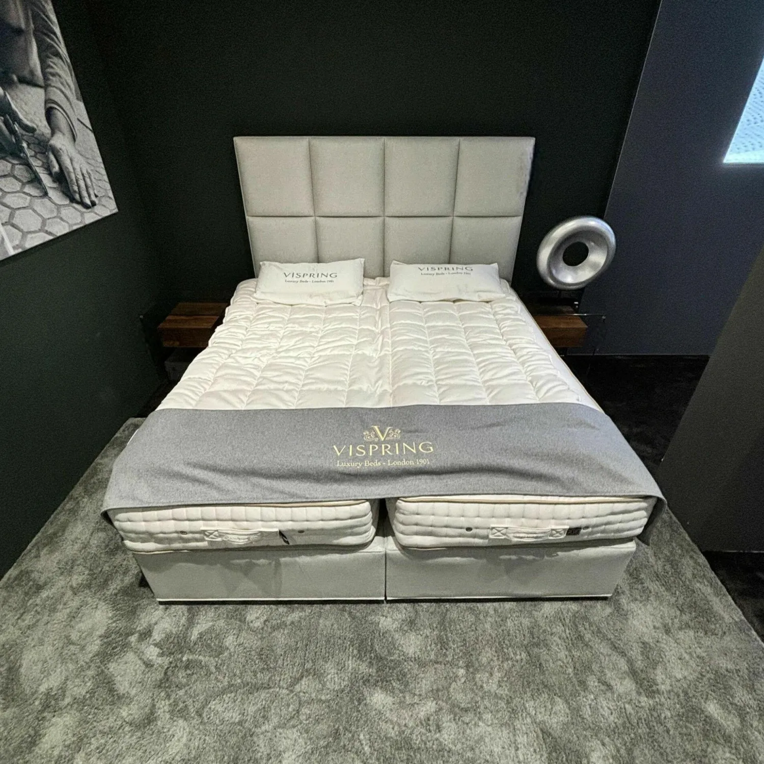 Vispring Boxspringbetten|Boxspringbett Marquess Superb Stoff 5056 Bronze Grau Inklusive 2 Matratzen