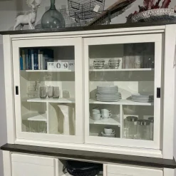 Natura Vitrinen & Highboards|Buffetschrank Lebensart Wellington Vollholz Akazie Weiß Gebürstet