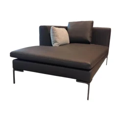 B&B Italia Daybeds & Recamieren|Chaiselounge Charles Leder Gamma Schiefer Braun Grau Füße Nickel Bronzefarben Lackiert Inklusive 1 Rückenkissen Und 1 Dekokissen