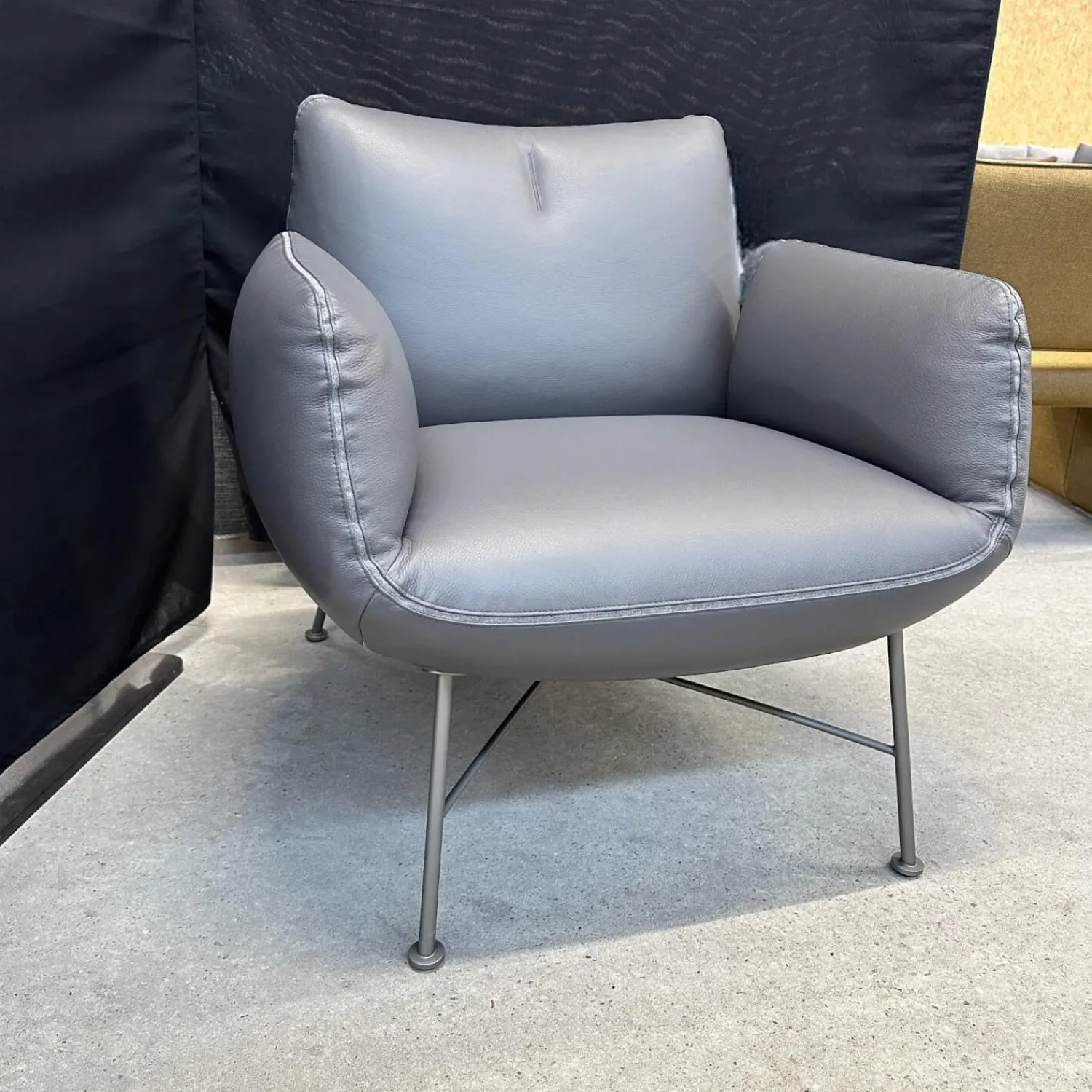 COR Loungesessel|Clubsessel Jalis 26188 Leder 248 Asche Grau Nahtband 5091 Mittelgrau Grau Drahtgestell F02 Feinstruktur Platin