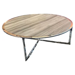 Draenert Couchtische|Clubtisch Charme Stein Sequoia Brown Geledert Fußgestelle Chrom Hochglanz