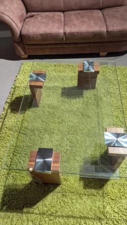 Vierhaus Couchtische|Couchtisch 7450 028 01 Tischplatte Glas Mit Zwischenablage Füße Kernnussbaum