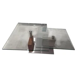 Venjakob Couchtische|Couchtisch 4383 2342 Tischplatte Kristallglas Säule Colorado Nussbaum Geölt Furniert Und Lack Sand Matt Grau Fußplatte Metall Edelstahlfarbig