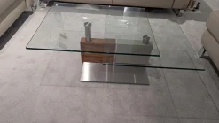 Venjakob Couchtische|Couchtisch 4383 2342 Tischplatte Kristallglas Säule Colorado Nussbaum Geölt Furniert Und Lack Sand Matt Grau Fußplatte Metall Edelstahlfarbig