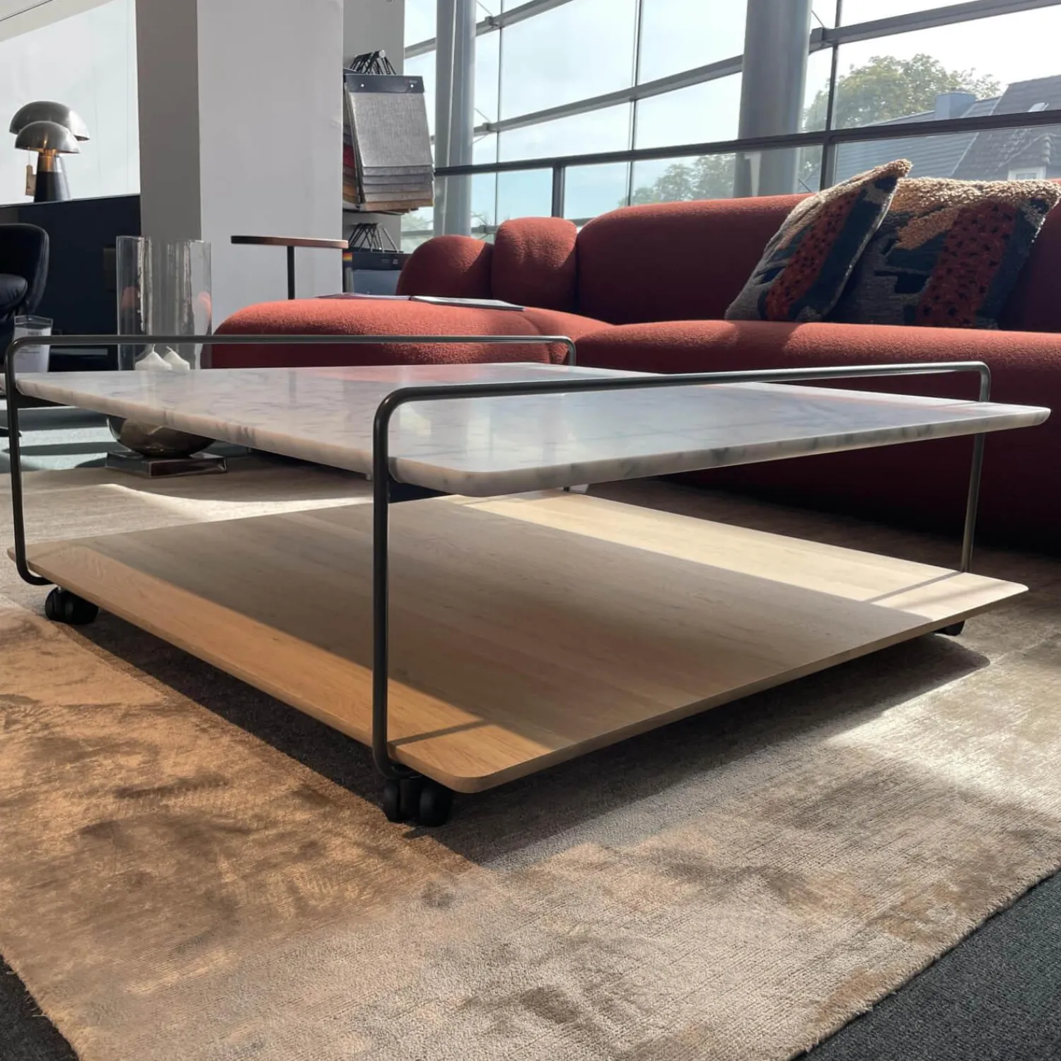 Rolf Benz Couchtische|Couchtisch 931-542 Carrara Geledert Und Eiche Gestell Glatt Lackiert Matt Umbragrau