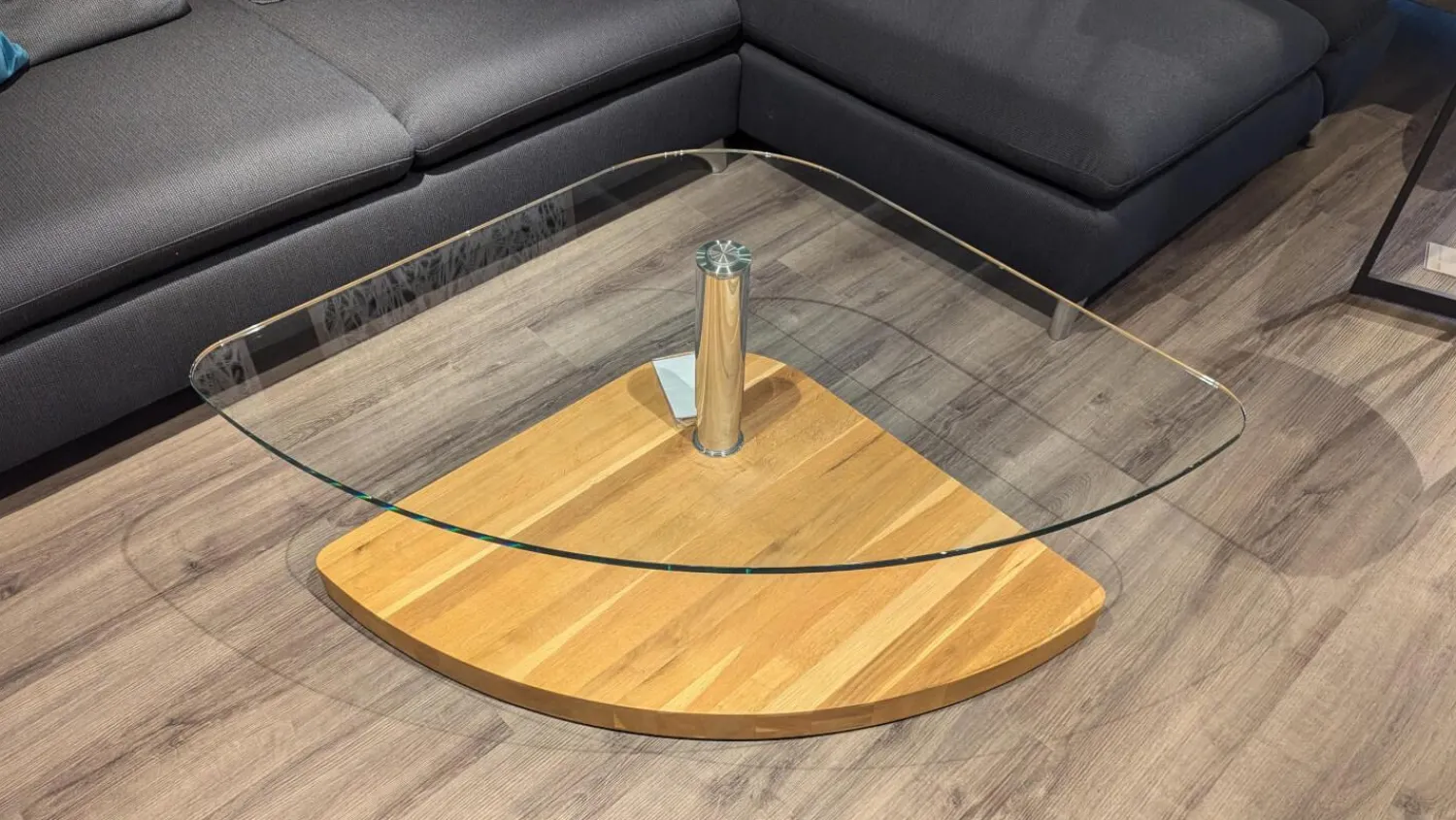 himolla Couchtische|Couchtisch 0915 Platte Klarglas Drehbahr Sockel Wildeiche