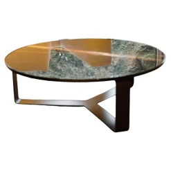 Draenert Couchtische|Couchtisch 1062 Primus Platte Stein Sahara Noir Schwarz Mit Dunkelbronzenen Akzenten Rund Poliert