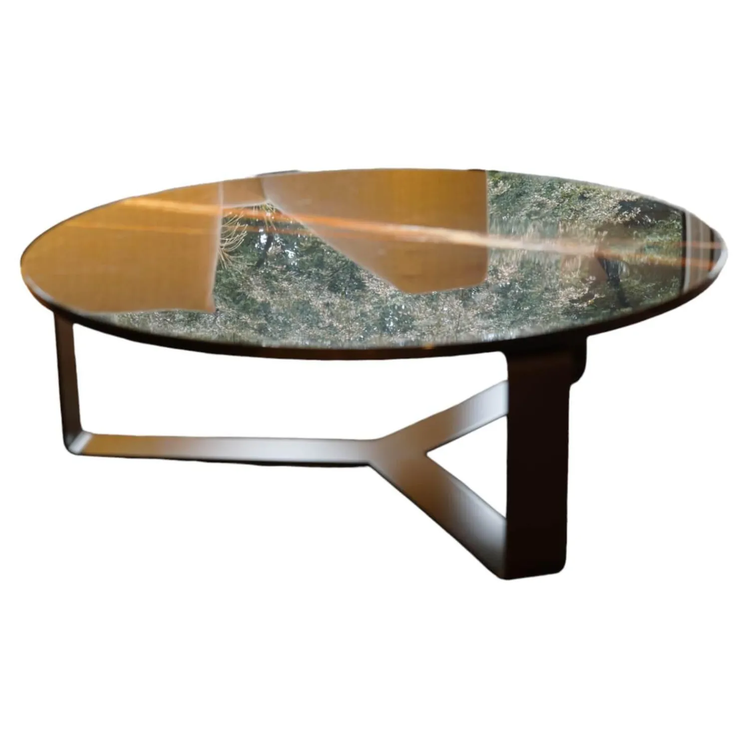 Draenert Couchtische|Couchtisch 1062 Primus Platte Stein Sahara Noir Schwarz Mit Dunkelbronzenen Akzenten Rund Poliert