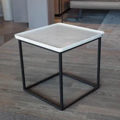 Rolf Benz Couchtische|Couchtisch 934 Tischplatte Naturstein Carrara Geledert Stahl Glatt Lackiert Matt Verkehrsschwarz