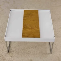 WK Wohnen Couchtische|Couchtisch 444A1 Skid Platte Lack Verkehrsweiß Matt Metallteile Hochglanz Verchromt