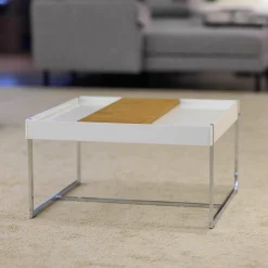 WK Wohnen Couchtische|Couchtisch 444A1 Skid Platte Lack Verkehrsweiß Matt Metallteile Hochglanz Verchromt