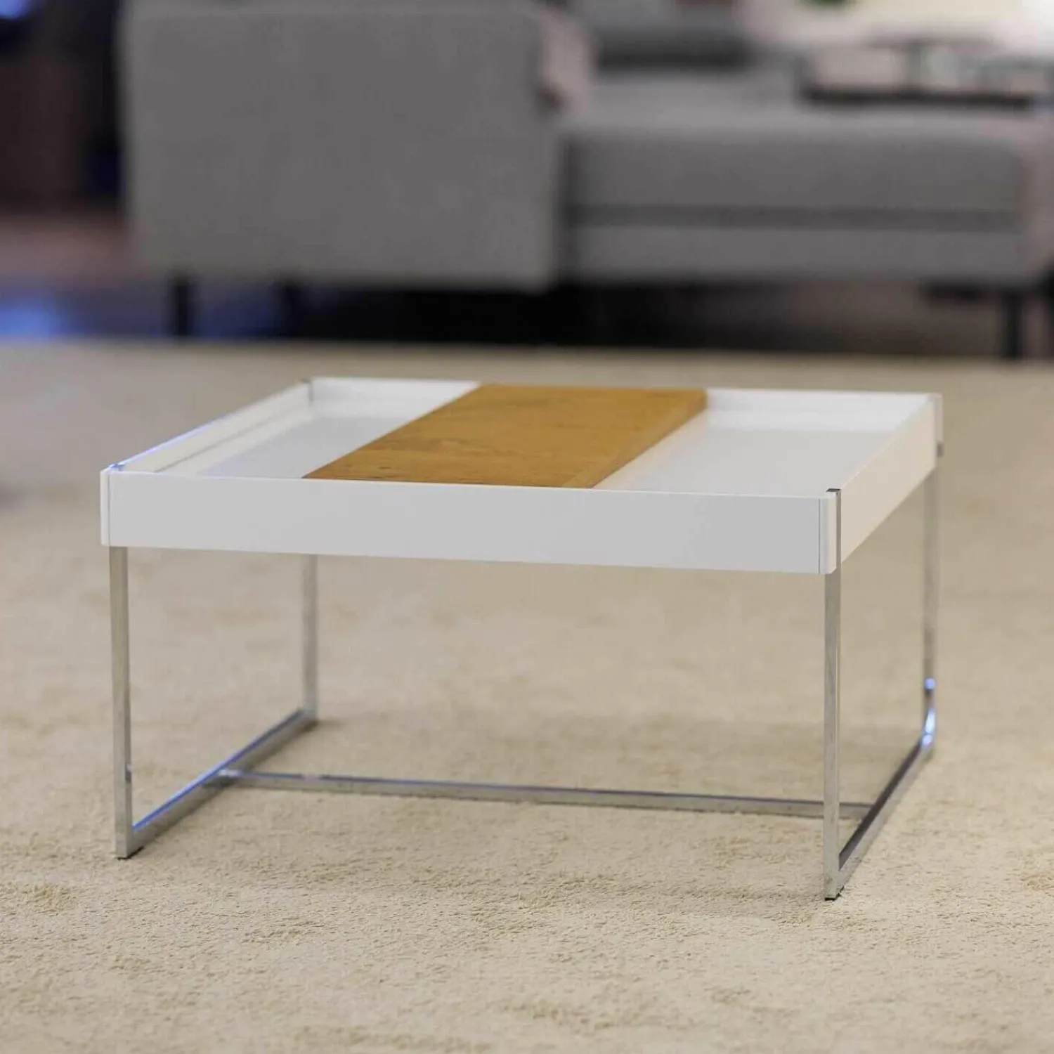 WK Wohnen Couchtische|Couchtisch 444A1 Skid Platte Lack Verkehrsweiß Matt Metallteile Hochglanz Verchromt