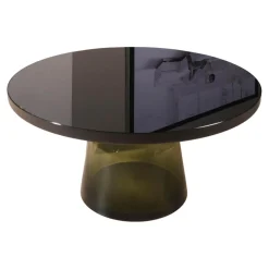 ClassiCon Couchtische|Couchtisch Bell Glasplatte Schwarz Gestell Stahl Schwarz Brüniert Glasfuß Quarzgrau