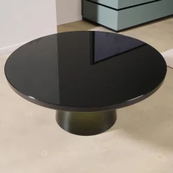 ClassiCon Couchtische|Couchtisch Bell Glasplatte Schwarz Gestell Stahl Schwarz Brüniert Glasfuß Quarzgrau