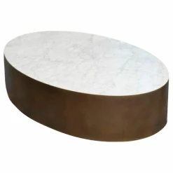 Meridiani Couchtische|Couchtisch Belt Oval Platte Marmor Carrara Gioia Messing Bronziert