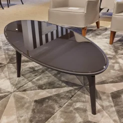 Giorgetti Couchtische|Couchtisch Blend Kristallglas Schwarz Gestell Eschenholz