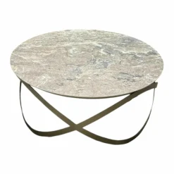 Ronald Schmitt Design Couchtische|Couchtisch Candy Platte Keramik Golden Rock Grau Gestell Metall Bronze Gepulvert