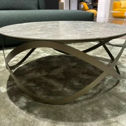 Ronald Schmitt Design Couchtische|Couchtisch Candy Platte Keramik Golden Rock Grau Gestell Metall Bronze Gepulvert