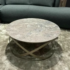 Ronald Schmitt Design Couchtische|Couchtisch Candy Platte Keramik Golden Rock Grau Gestell Metall Bronze Gepulvert