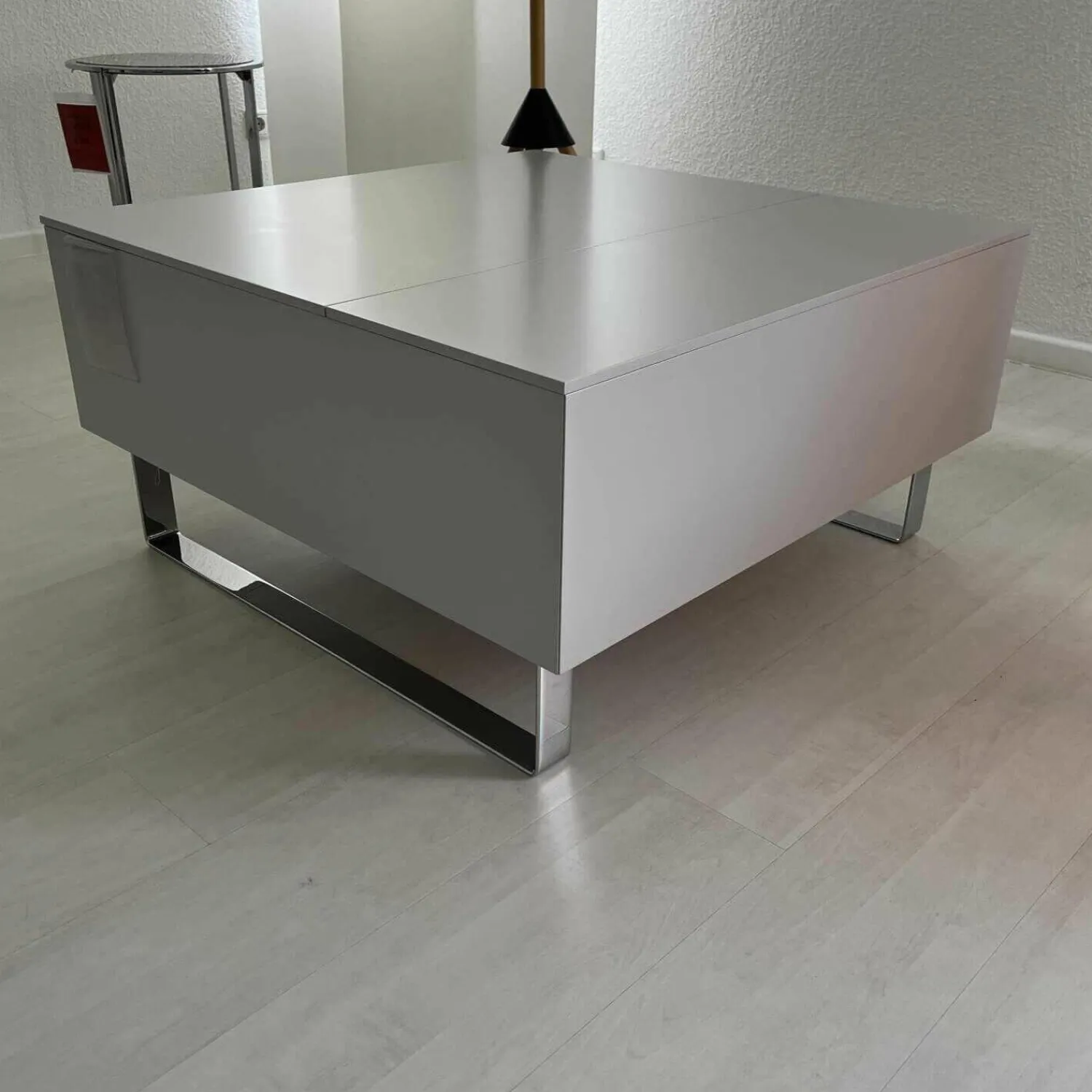 COR Couchtische|Couchtisch Conseta MDF Lack Platin M14 Metallkufe Verchromt Mit Klappe