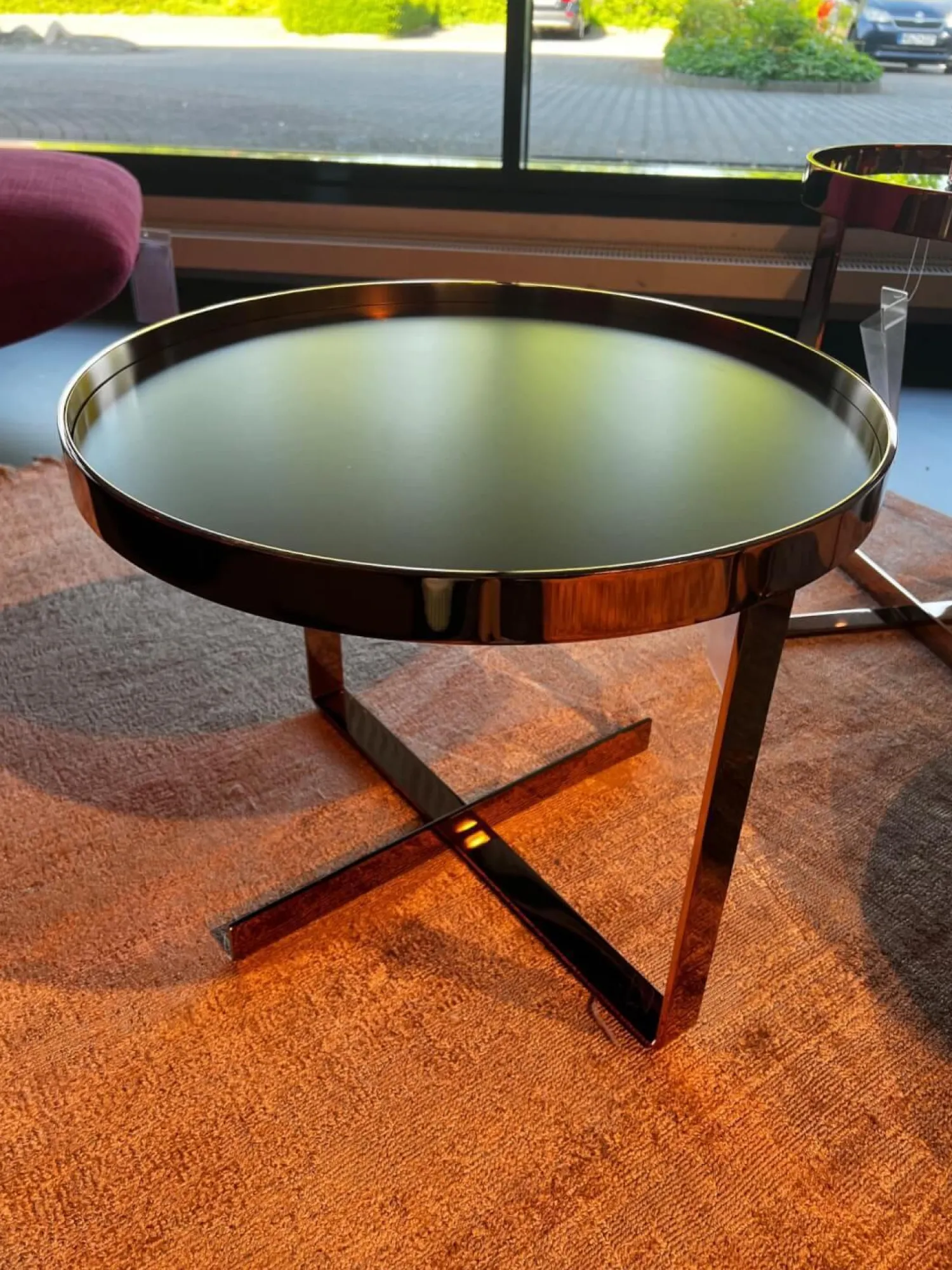 Christine Kröncke Couchtische|Couchtisch Cross 409 Einlegeplatte Schwarzstahl Matt Schutzlackiert Gestell Metall Rose