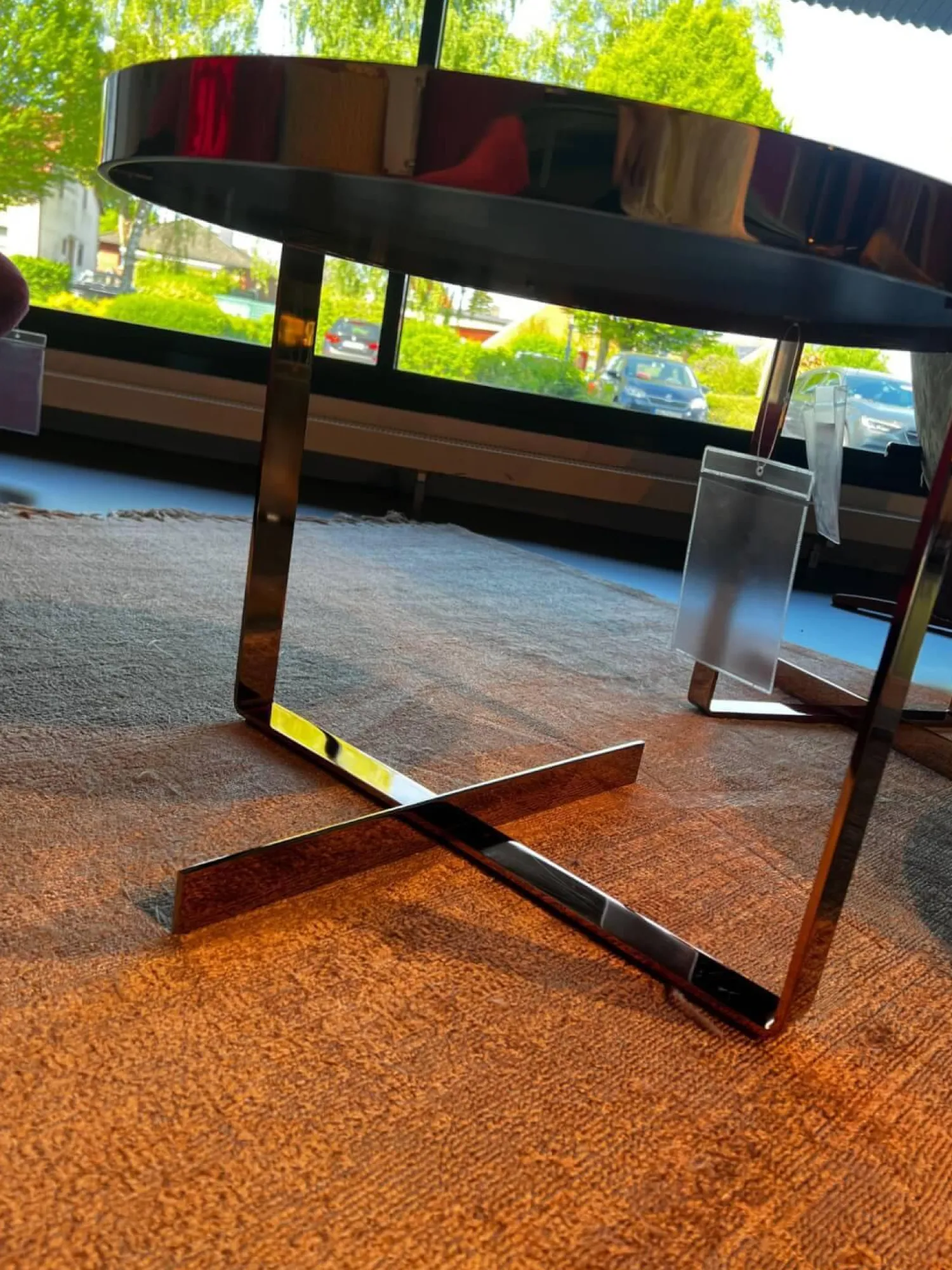 Christine Kröncke Couchtische|Couchtisch Cross 409 Einlegeplatte Schwarzstahl Matt Schutzlackiert Gestell Metall Rose