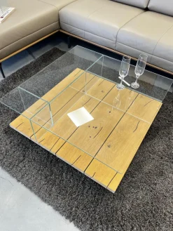 Hülsta Couchtische|Couchtisch CT 160 Eiche Naturstamm Optiwhite Klarglas