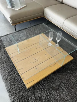 Hülsta Couchtische|Couchtisch CT 160 Eiche Naturstamm Optiwhite Klarglas