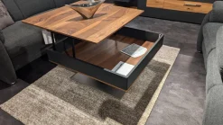 Gwinner Couchtische|Couchtisch CT 302 85L Platte Astnussbaum Natur Rahmen Lack Seidenmatt Anthrazit Fuß Edelstahl Mit Liftfunktion