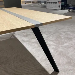 Gwinner Couchtische|Couchtisch CT510 Eiche Satin Natur Akzentstreifen Fango Grau Gestell Edelstahl Mit Schubkasten