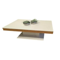 Gwinner Couchtische|Couchtisch CT125E Lack Seidenmatt Weiß Akzent Nussbaum Natur Spaltholzstruktur