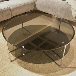 Hülsta Couchtische|Couchtisch Fonis Getönte Glasplatte Schwarz Gestell Chrom Glänzend